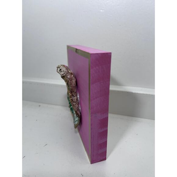 Original HandPainted Oyster Art 5x5 Wooden Block Pink Green Pineapple Lilly - Picture 3 of 8